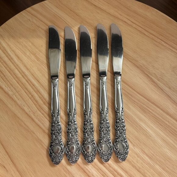Vtg International INS154 Knives Solid Roses Set Of 5 Stainless Flatware Floral - Picture 7 of 11